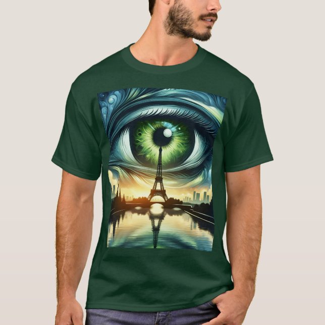 Fantasy Niedlich Green Eyes Paris T-Shirt (Vorderseite)