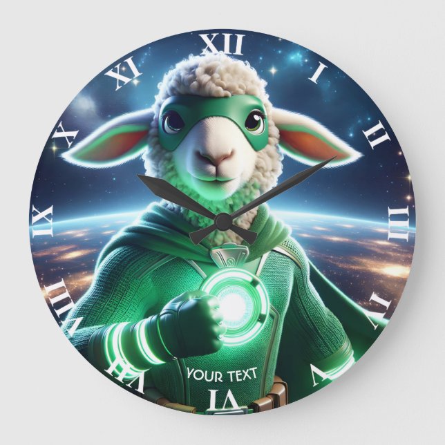 Fantasy Niedlich Green Super Lamb Große Wanduhr (Vorderseite)