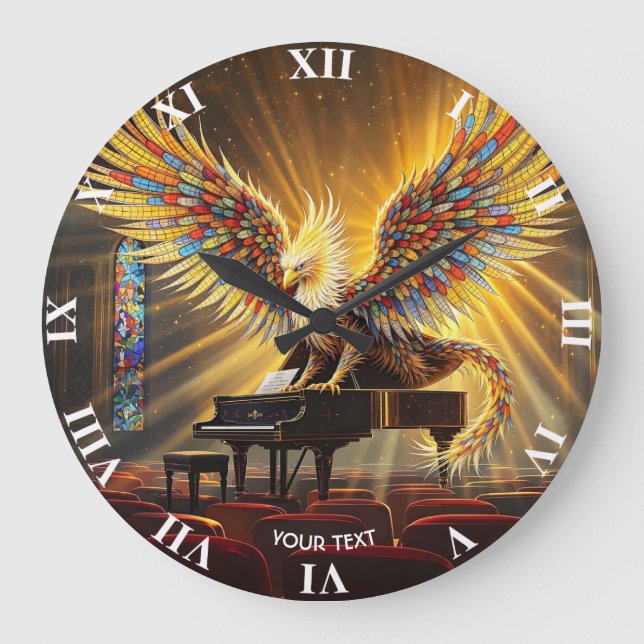 Fantasy Niedlich Griffon Playing Piano Große Wanduhr (Vorderseite)
