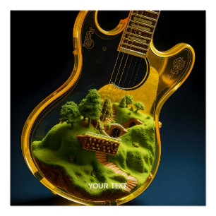 Fantasy Niedlich Guitar Forest House Poster