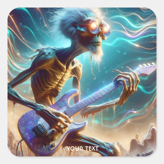 Fantasy Niedlich Guitar Strange Player Quadratischer Aufkleber (Vorderseite)