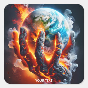 Fantasy Niedlich Hand Earth Lava Quadratischer Aufkleber