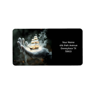 Fantasy Niedlich Handschiff Rauch Adressaufkleber