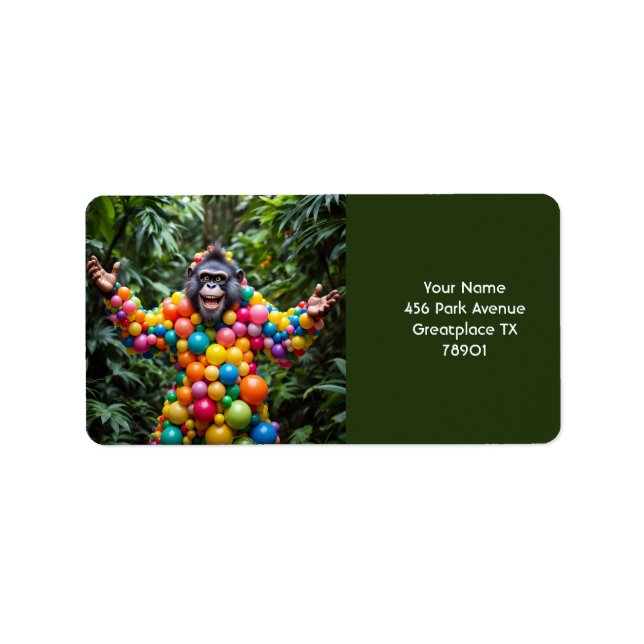 Fantasy Niedlich Happy Colorful Monkey Adressaufkleber (Vorne)