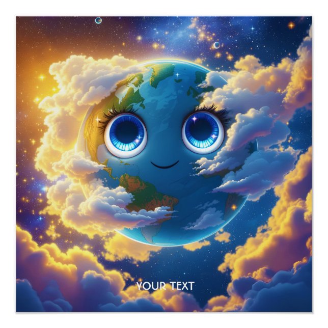 Fantasy Niedlich Happy Earth Space Poster (Vorderseite)