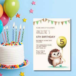Fantasy Niedlich Happy Igel Balloon Geburtstag Einladung