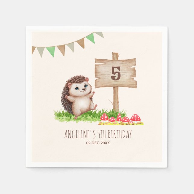 Fantasy Niedlich Happy Igel Forest Geburtstag Serviette (Vorderseite)