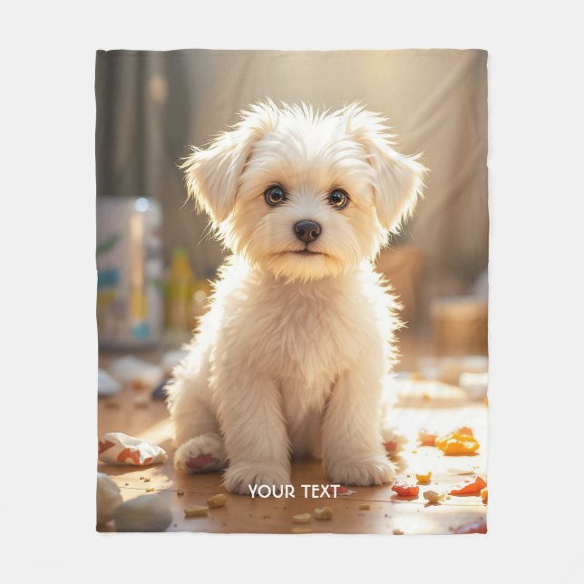 Fantasy Niedlich Happy Maltese Puppy Fleecedecke (Vorderseite)