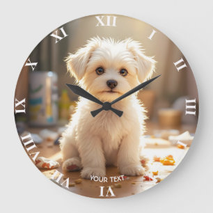 Fantasy Niedlich Happy Maltese Puppy Große Wanduhr