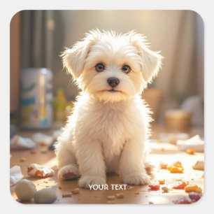 Fantasy Niedlich Happy Maltese Puppy Quadratischer Aufkleber