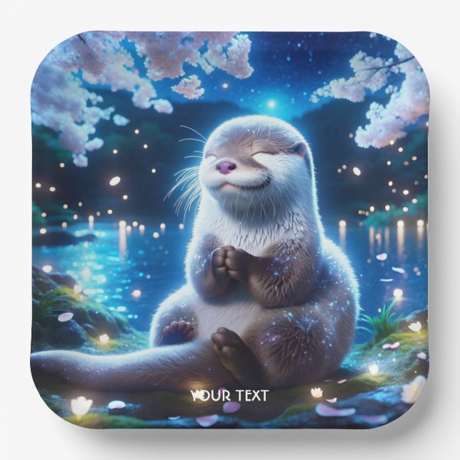 Fantasy Niedlich Happy Otter Nacht Pappteller (Vorderseite)