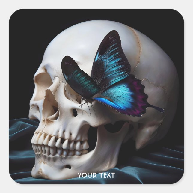 Fantasy Niedlich Head Blue Butterfly Quadratischer Aufkleber (Vorderseite)