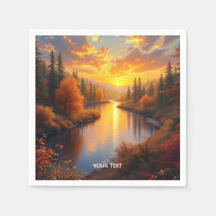 Fantasy Niedlich Herbst Sonnenuntergang Landschaft Serviette