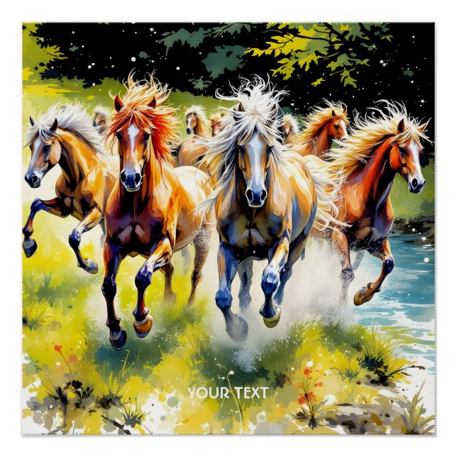 Fantasy Niedlich Herd Wilde Pferde Poster (Vorderseite)