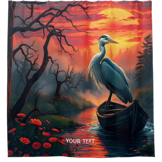 Fantasy Niedlich Heron Abend Lake Duschvorhang (Vorderseite)