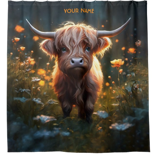 Fantasy Niedlich Highland Baby Cow Duschvorhang (Vorderseite)