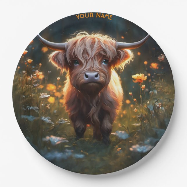 Fantasy Niedlich Highland Baby Cow Pappteller (Vorderseite)