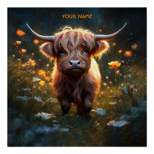 Fantasy Niedlich Highland Baby Cow Poster