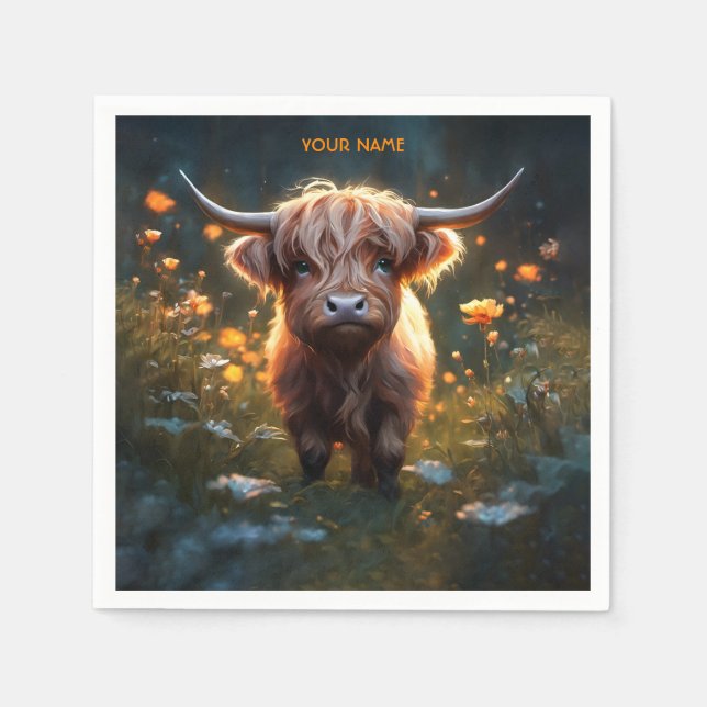 Fantasy Niedlich Highland Baby Cow Serviette (Vorderseite)