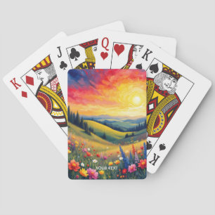Fantasy Niedlich Hills Blume Sonnenuntergang Spielkarten