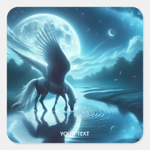 Fantasy Niedlich Horse Wings Moon Quadratischer Aufkleber