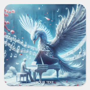 Fantasy Niedlich Ice Piano Phoenix Quadratischer Aufkleber