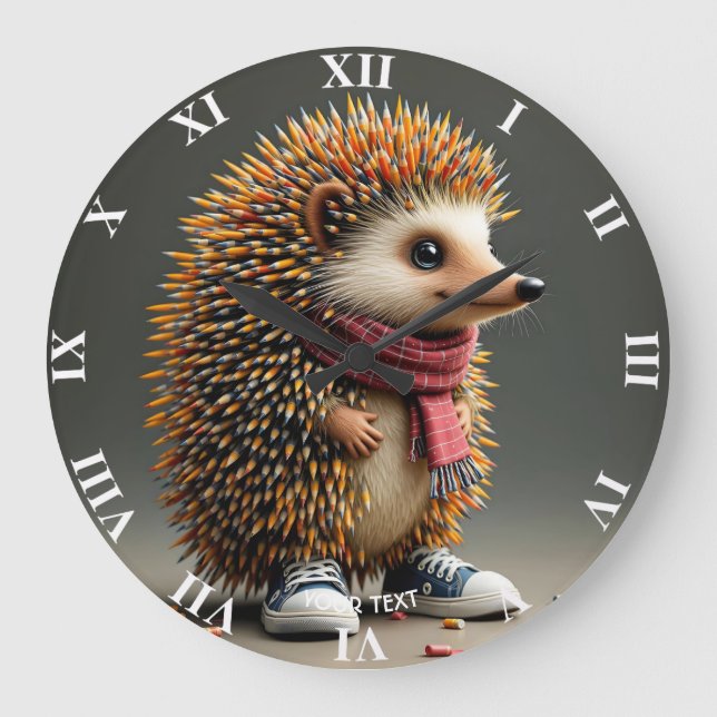 Fantasy Niedlich Igel Sharp Needles Große Wanduhr (Vorderseite)
