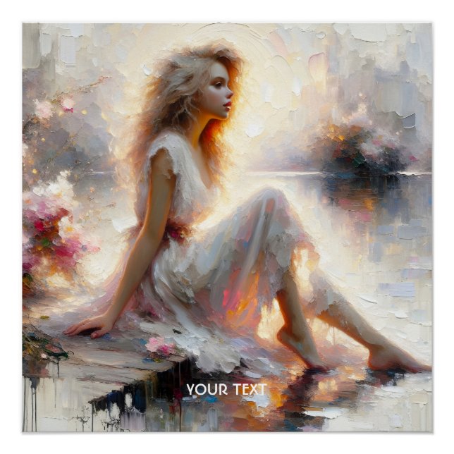 Fantasy Niedlich Impasto Girl Sunrise Poster (Vorderseite)
