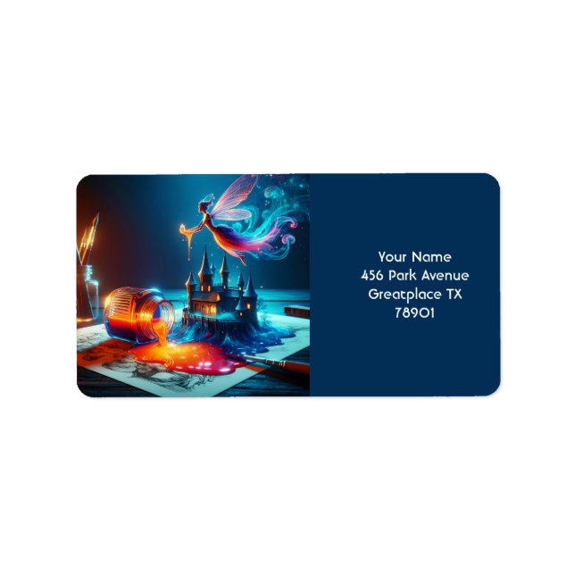 Fantasy Niedlich Ink Blue Orange Adressaufkleber (Vorne)