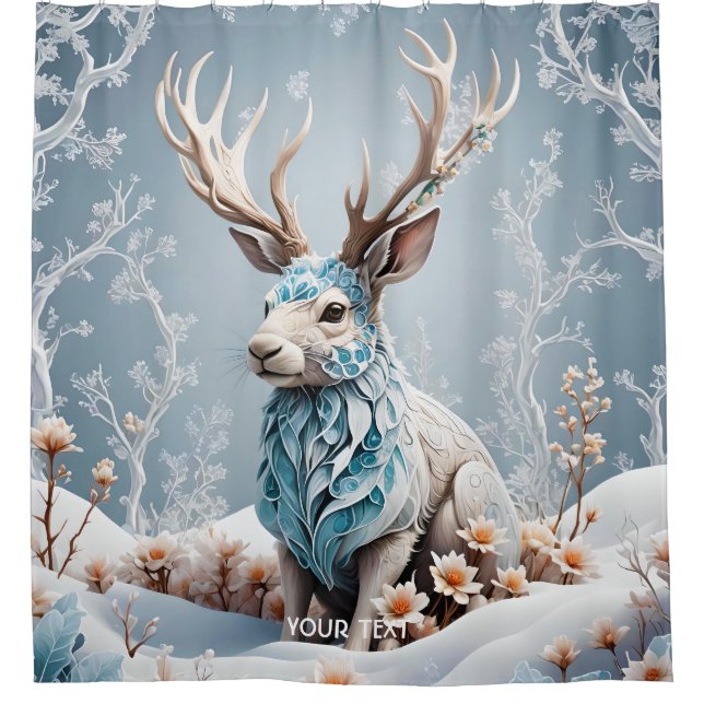 Fantasy Niedlich Jackalope Winter Ice Duschvorhang (Vorderseite)