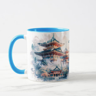 Fantasy Niedlich Japanischer Tempel Wasserfarbe Tasse