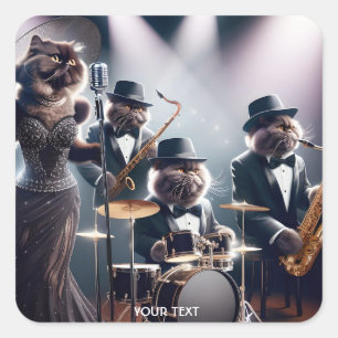 Fantasy Niedlich Jazz Band Cats Quadratischer Aufkleber