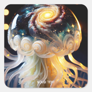 Fantasy Niedlich Jellyfish Space Stars Quadratischer Aufkleber