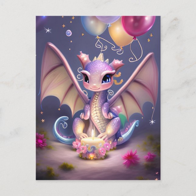 Fantasy Niedlich Kawaii Baby Dragon Postkarte (Vorderseite)