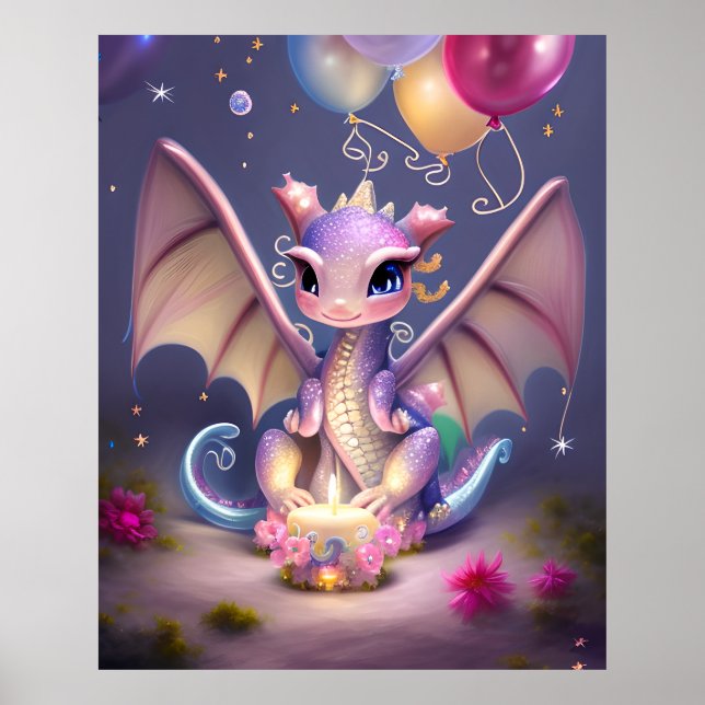Fantasy Niedlich Kawaii Babydrache, Poster (Vorne)