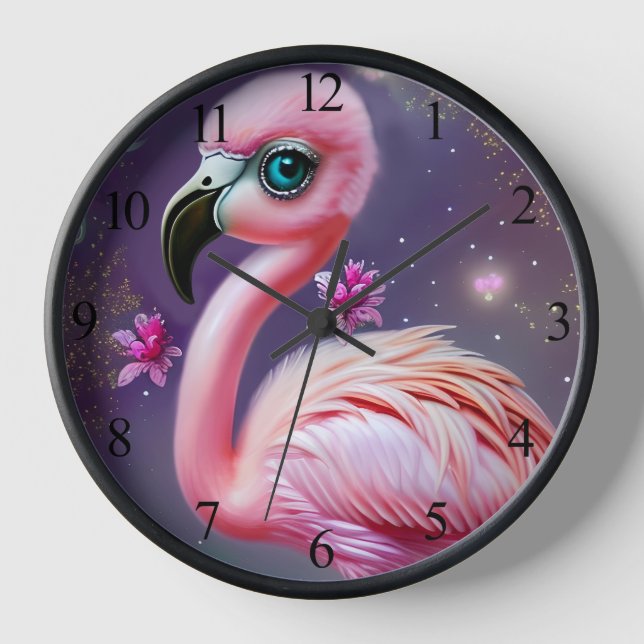 Fantasy Niedlich Kawaii Babyflamingo Uhr (Vorderseite)