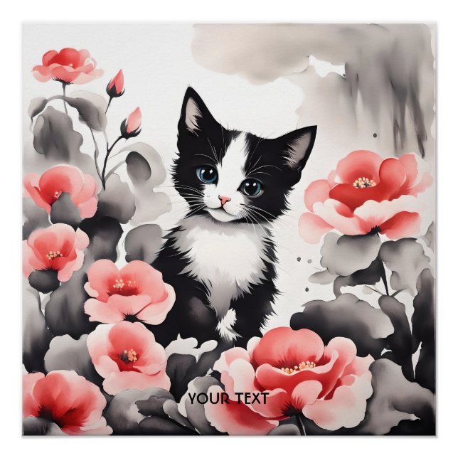 Fantasy Niedlich Kitten Blume Zeichnend Poster (Vorderseite)