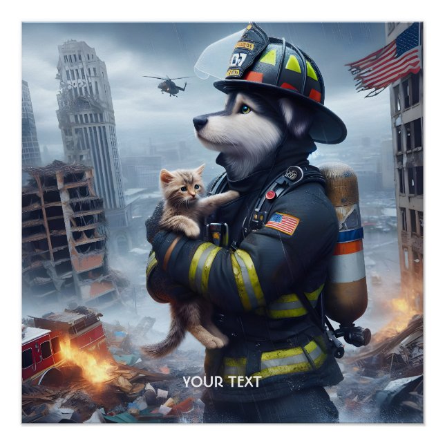 Fantasy Niedlich Kitten Dog Fire Poster (Vorderseite)