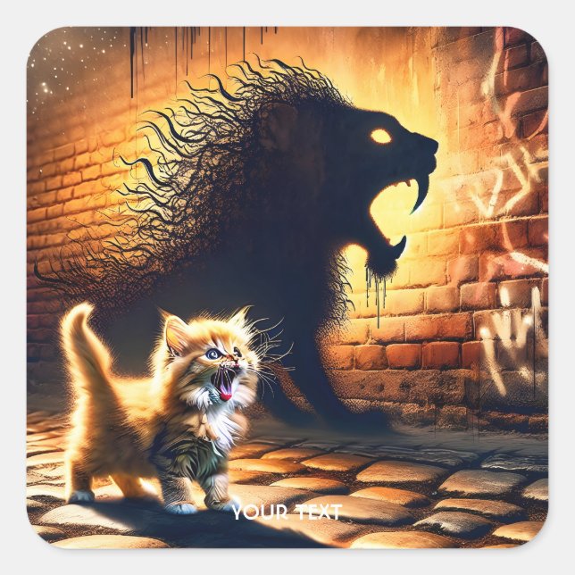 Fantasy Niedlich Kitten Lion Shadow Quadratischer Aufkleber (Vorderseite)