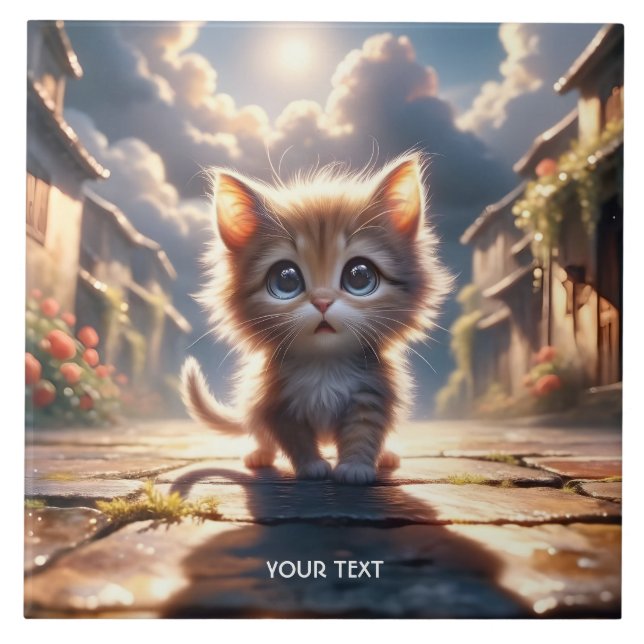Fantasy Niedlich Kitten Road City Fliese (Vorderseite)