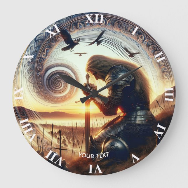 Fantasy Niedlich Knight Sword Legende Große Wanduhr (Vorderseite)