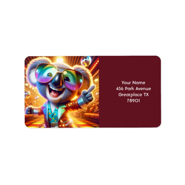 Fantasy Niedlich Koala Dancing Disco Adressaufkleber (Vorne)