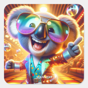 Fantasy Niedlich Koala Dancing Disco Quadratischer Aufkleber