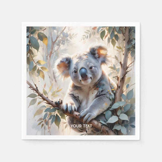 Fantasy Niedlich Koala Tree Wasserfarbe Serviette (Vorderseite)