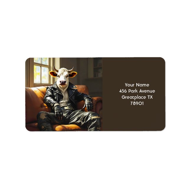Fantasy Niedlich Kuh Leder Couch Leder Adressaufkleber (Vorne)