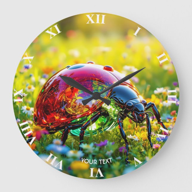 Fantasy Niedlich Ladybug Polished Glass Große Wanduhr (Vorderseite)
