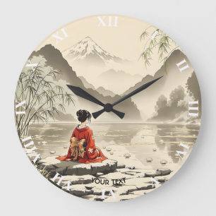 Fantasy Niedlich Lake Blume Girl Große Wanduhr
