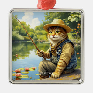 Fantasy Niedlich Lake Cat Fischen Ornament Aus Metall