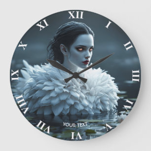 Fantasy Niedlich Lake Swan White Große Wanduhr