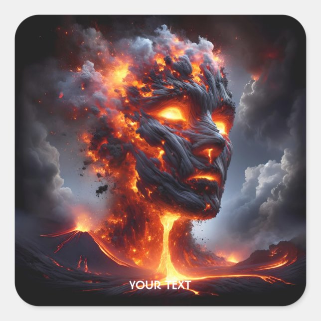 Fantasy Niedlich Lava Fire Face Face Face Quadratischer Aufkleber (Vorderseite)